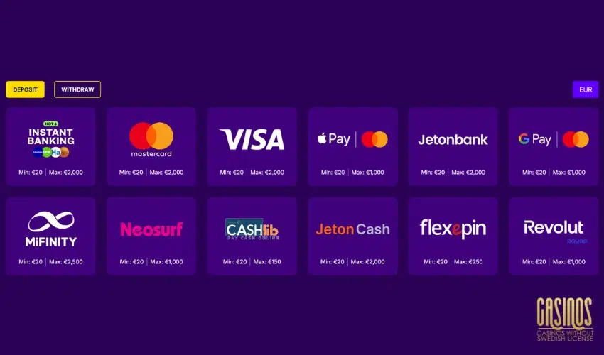 BonusBet Deposit and withdrawal methods and minimum deposits