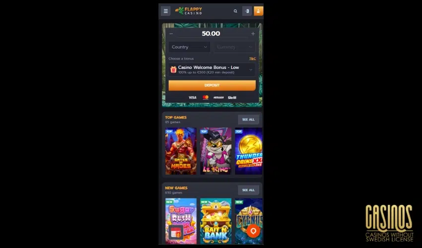 Flappy Mobile Casino Features