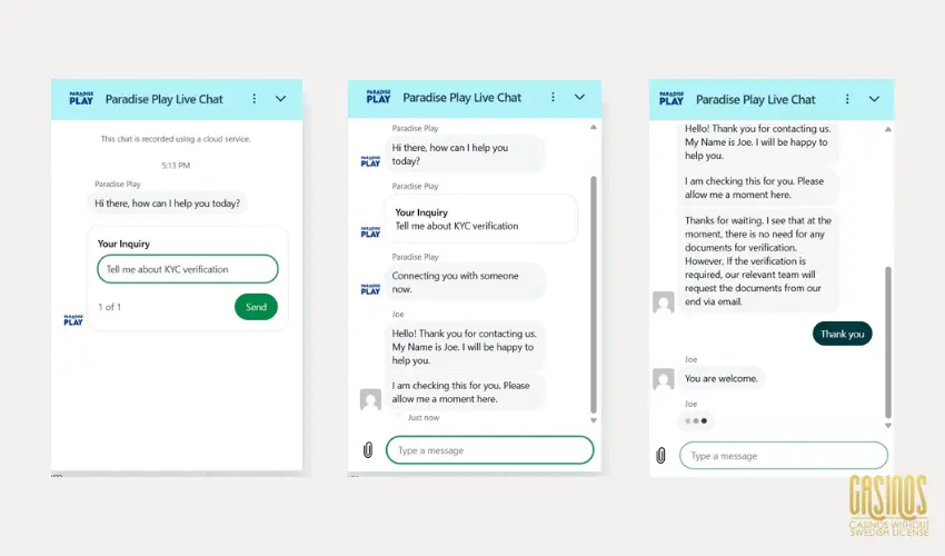 Interaction with live chat support agent