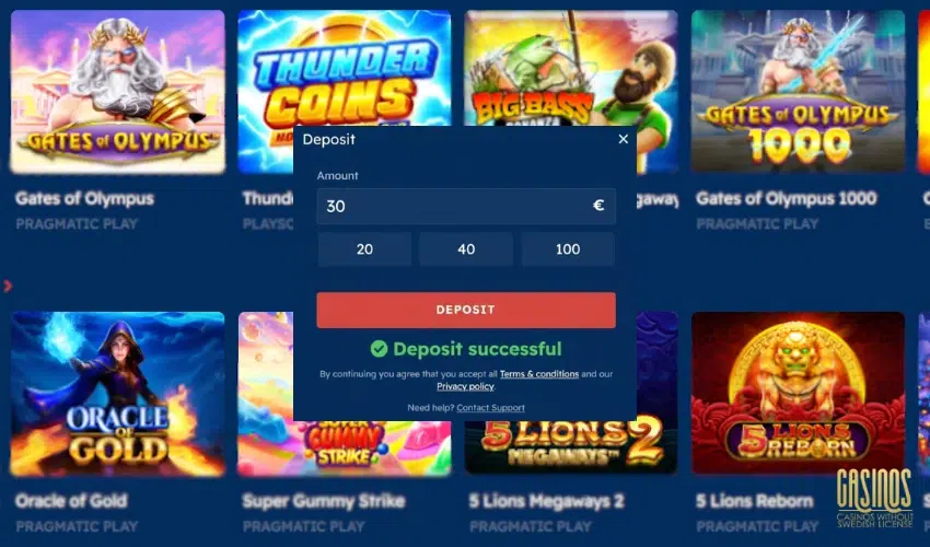 Successful deposit with Mastercard in BOFCasino