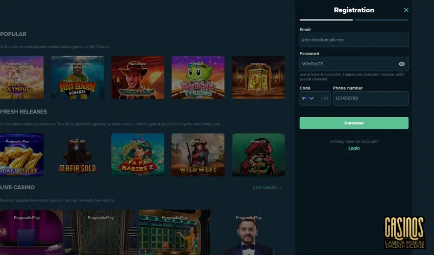 My Chance Casino register your account