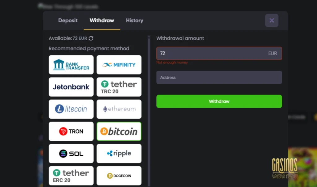 Screenshot of Spinline Casino Withdrawal Error