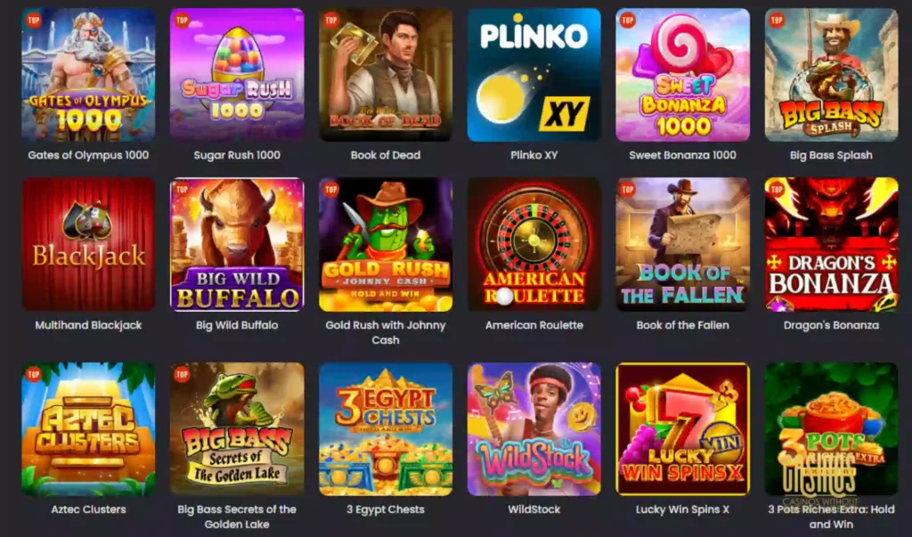 Screenshot of Spinline casino game lobby