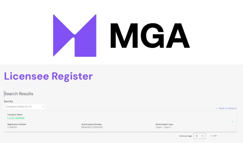 Confirming the license number and company name of FreeSpinza Casino on the official website of MGA