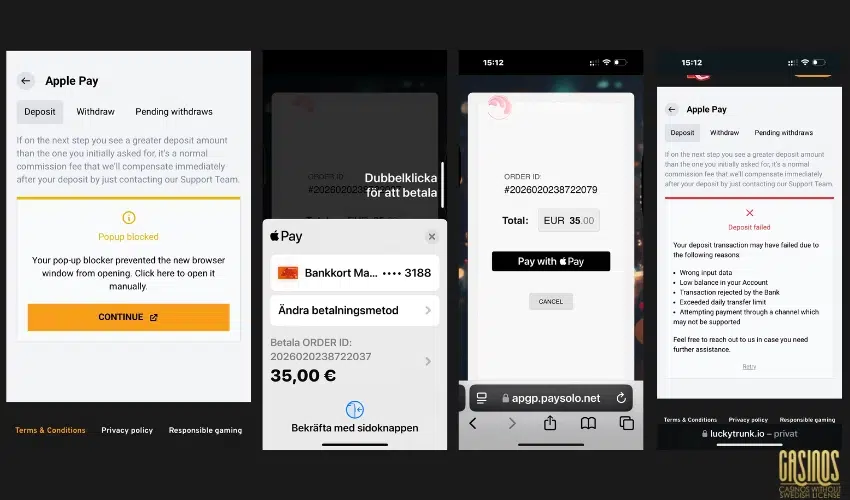 Apple Pay transaction failed at Lucky Trunk Casino
