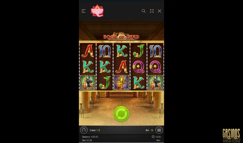 Book of Dead Gameplay test on Lucky Trunk Casino Mobile