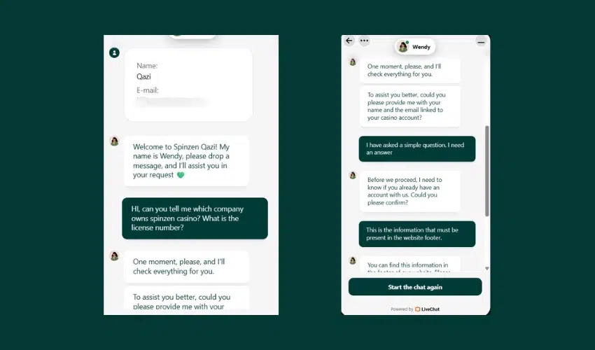 Interaction with Live Chat Support Agent
