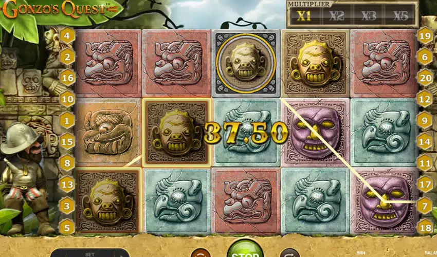Winning spin in Gonzo’s Quest showing a 37.50 payout