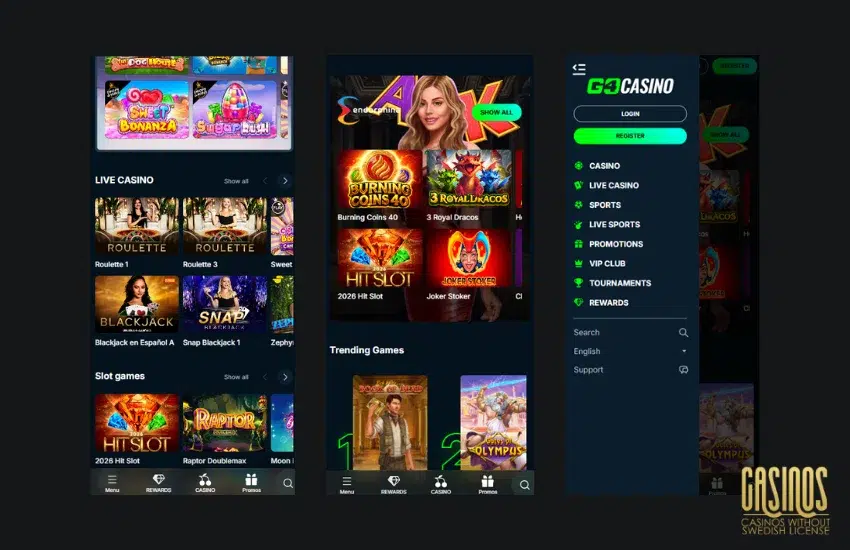 Go4Casino mobile interface